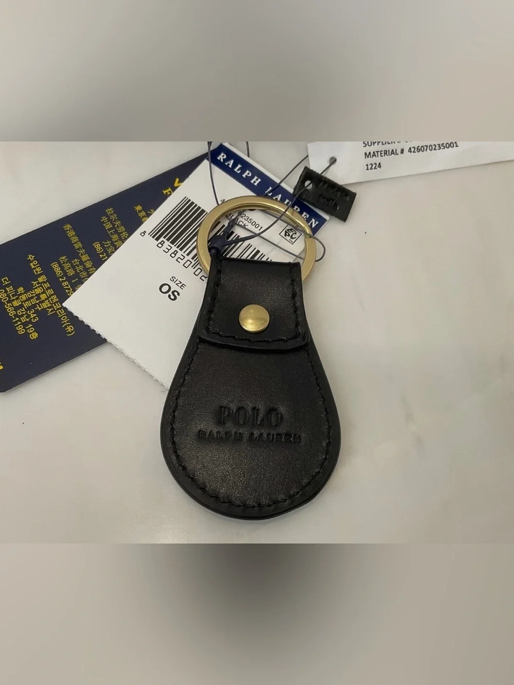 NEW Polo Ralph Lauren Leather Embossed POLO PLAYER Key Ring Keychain - BLACK
